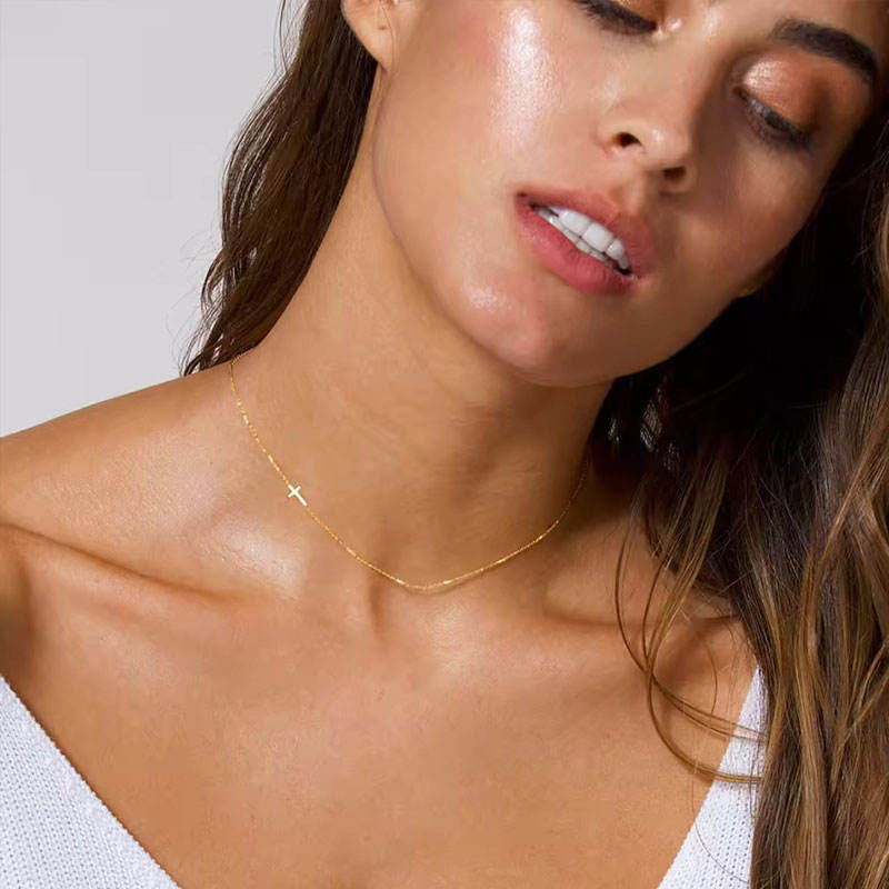 Trending Anti Tarnish Necklace Gold Necklace 18k Real Stainless Steel Cross Pendant Necklace for Women Girls
