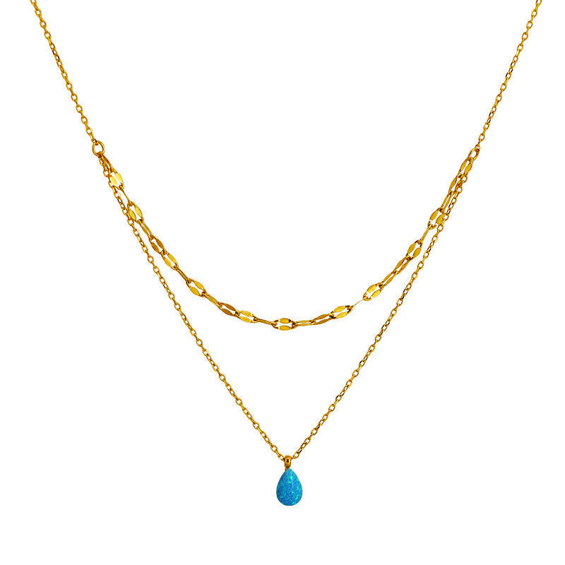 Factory New Design Wholesale Matte PVD 18K Gold Plated Stainless Steel Opal Water Drop Pendant Necklace Versatile for Women