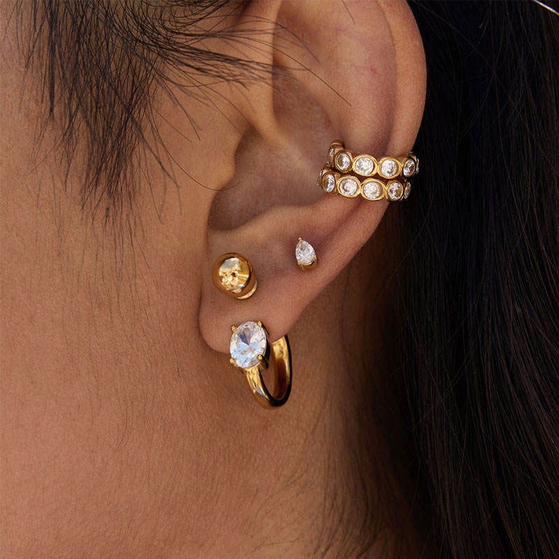 Trendy Hypoallergenic Wholesale Stainless Steel PVD Brand Zircon Stud Earrings Jewelry for Women