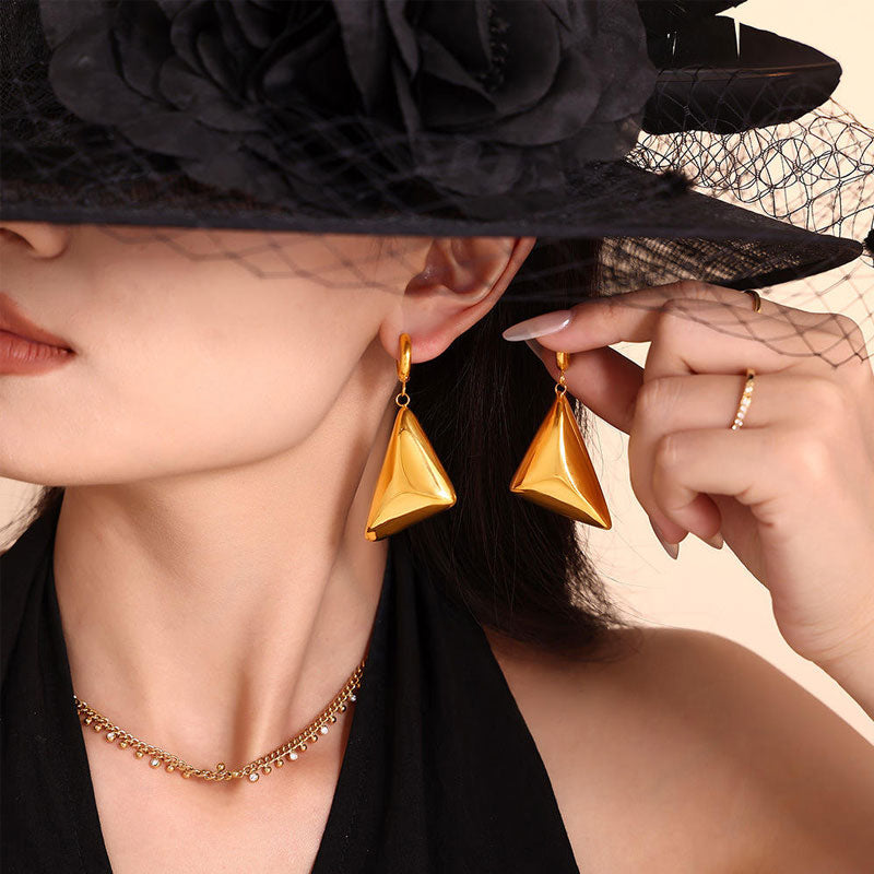 New 18K PVD Gold Jewelry Stainless Steel High Quality Smooth Geometric Triangle Hoop Earring for Women