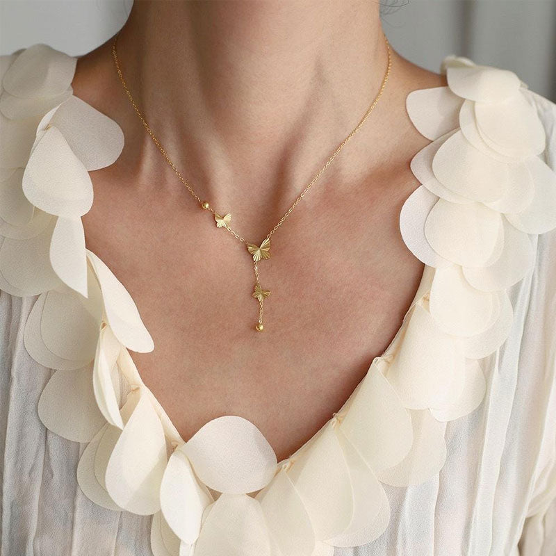 Trendy Fashion Stainless Steel Butterfly Long Pendant Necklace Butterfly Low MOQ Zircon Necklace for Women Girls Jewelry