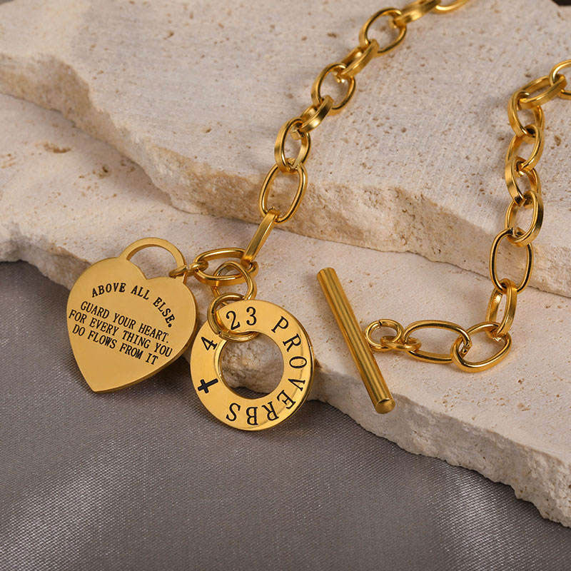 Wholesale Custom Minimalist Geometric Metal Heart Pendant Necklace for Women Dual-Piece Unique Luxury Stainless Steel Trendy