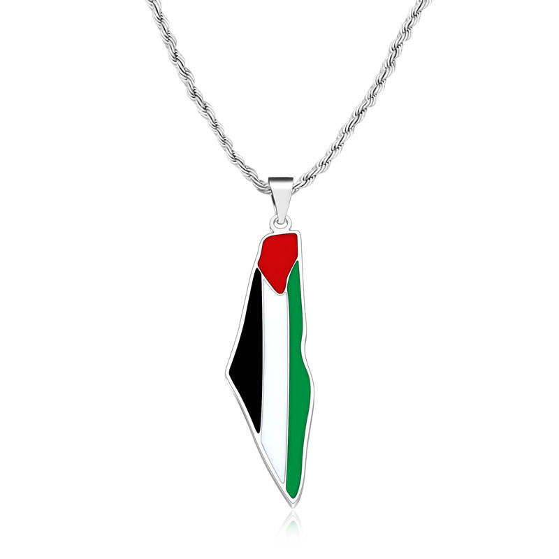 Trendy Anti Tarnish Gold Necklace 18K Real Stainless Steel Map Necklace Palestine Necklace for Women Men Girls