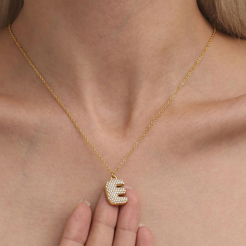 26 Letter Exaggerated Zircon Pendant Necklace Luxury PVD 18K Gold Plated 316L Stainless Steel Bubble Letter Charms Necklaces