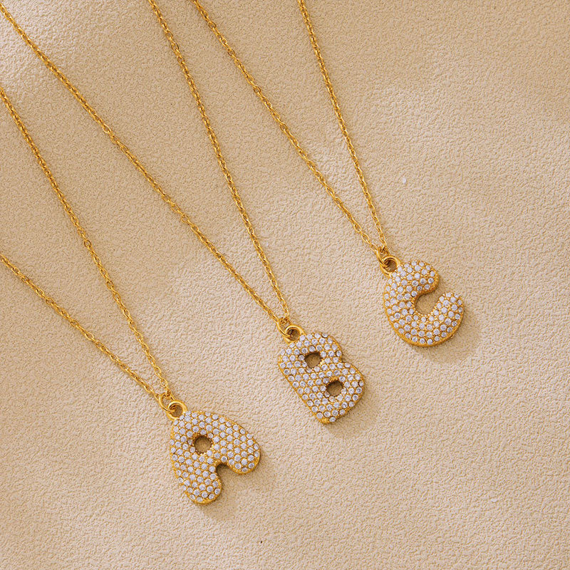 26 Letter Exaggerated Zircon Pendant Necklace Luxury PVD 18K Gold Plated 316L Stainless Steel Bubble Letter Charms Necklaces