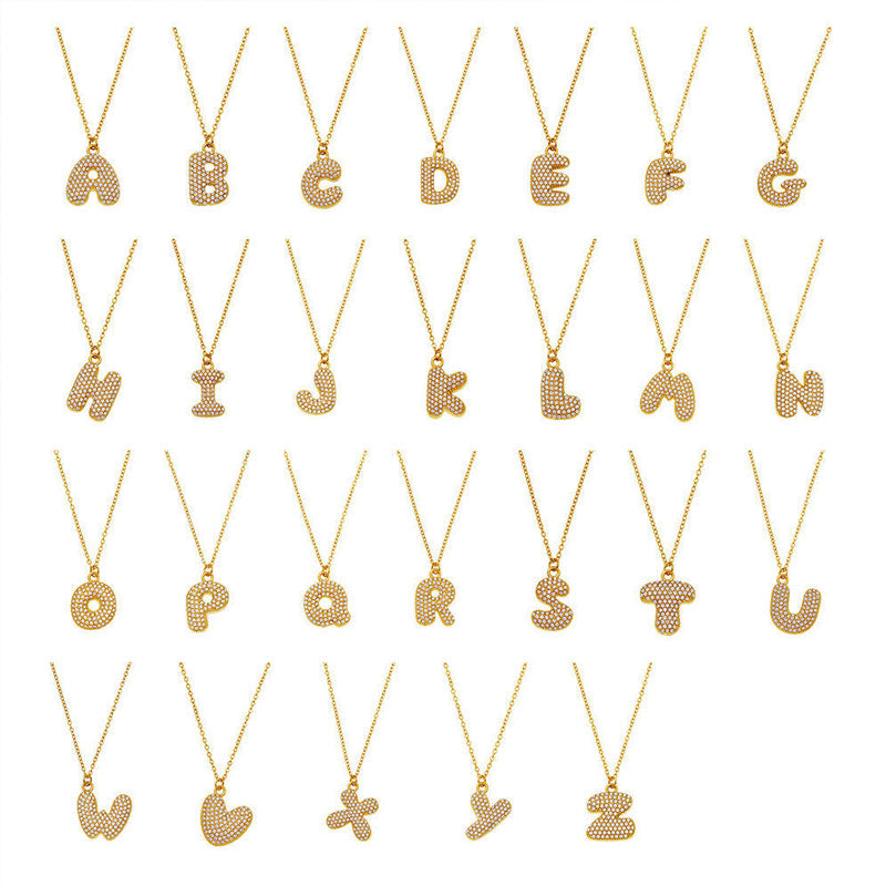 26 Letter Exaggerated Zircon Pendant Necklace Luxury PVD 18K Gold Plated 316L Stainless Steel Bubble Letter Charms Necklaces