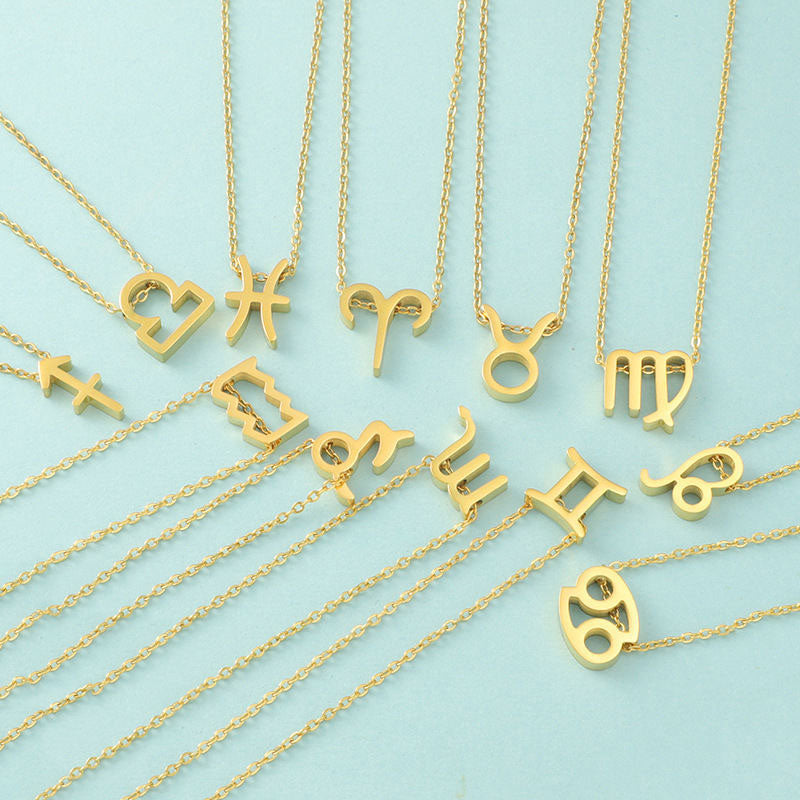 New 18K Gold Plated Stainless Steel Zodiac Sign Necklace High Polish Waterproof Trendy Chains-Wholesale