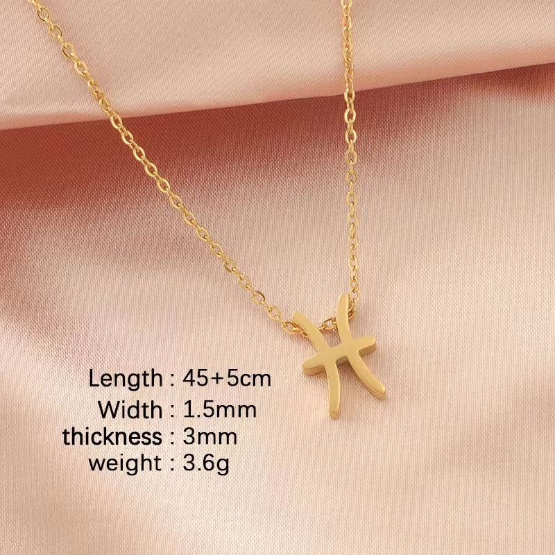 New 18K Gold Plated Stainless Steel Zodiac Sign Necklace High Polish Waterproof Trendy Chains-Wholesale