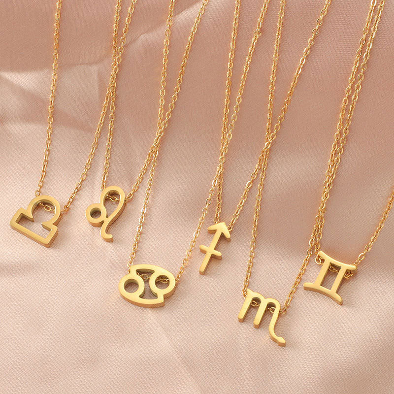 New 18K Gold Plated Stainless Steel Zodiac Sign Necklace High Polish Waterproof Trendy Chains-Wholesale