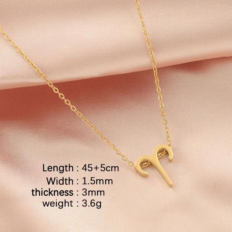 New 18K Gold Plated Stainless Steel Zodiac Sign Necklace High Polish Waterproof Trendy Chains-Wholesale