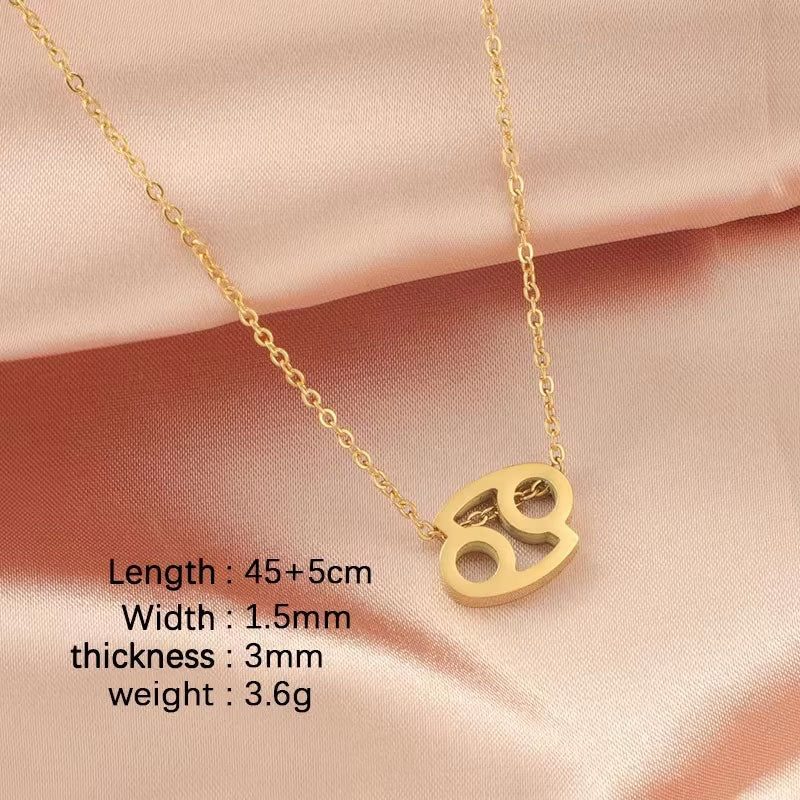 New 18K Gold Plated Stainless Steel Zodiac Sign Necklace High Polish Waterproof Trendy Chains-Wholesale