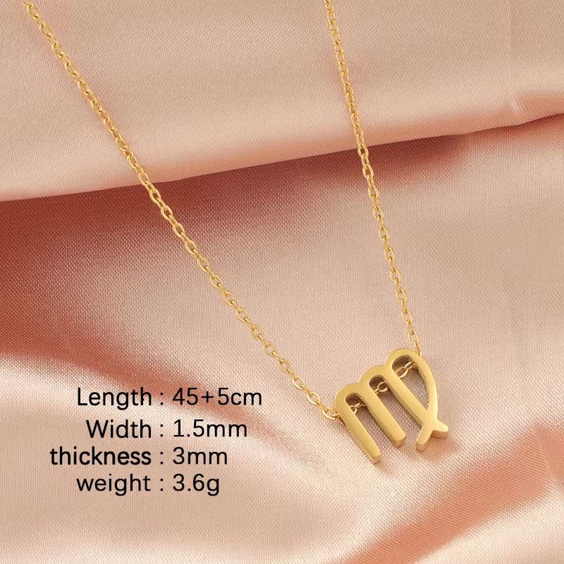 New 18K Gold Plated Stainless Steel Zodiac Sign Necklace High Polish Waterproof Trendy Chains-Wholesale