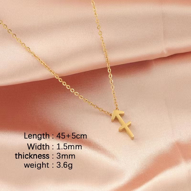New 18K Gold Plated Stainless Steel Zodiac Sign Necklace High Polish Waterproof Trendy Chains-Wholesale