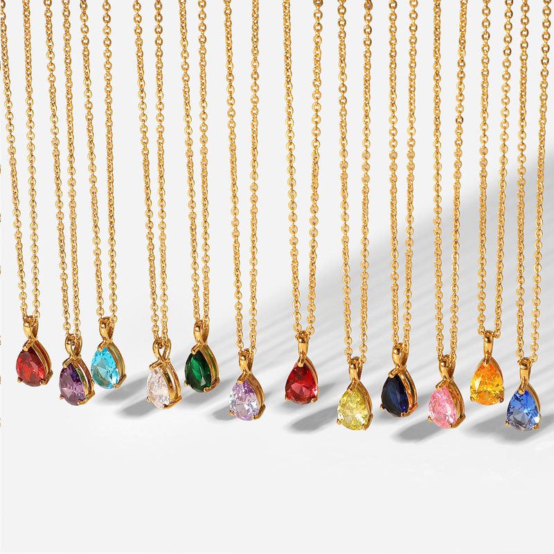 2025 New Design Wholesale Non Tarnish Stainless Steel PVD 18K Gold Plated Pendant Birthstone Charms with Zircon Stone