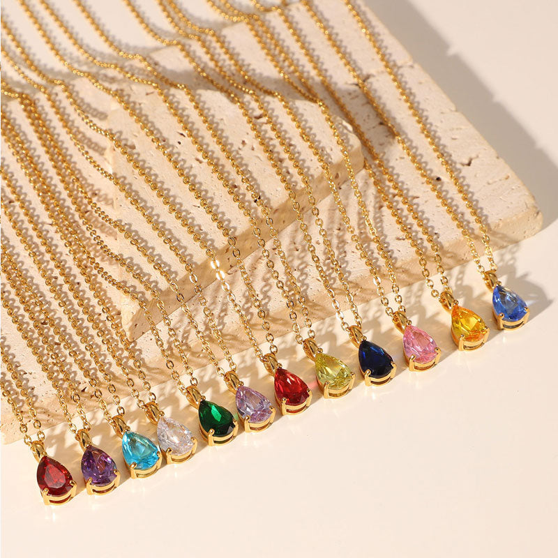 2025 New Design Wholesale Non Tarnish Stainless Steel PVD 18K Gold Plated Pendant Birthstone Charms with Zircon Stone