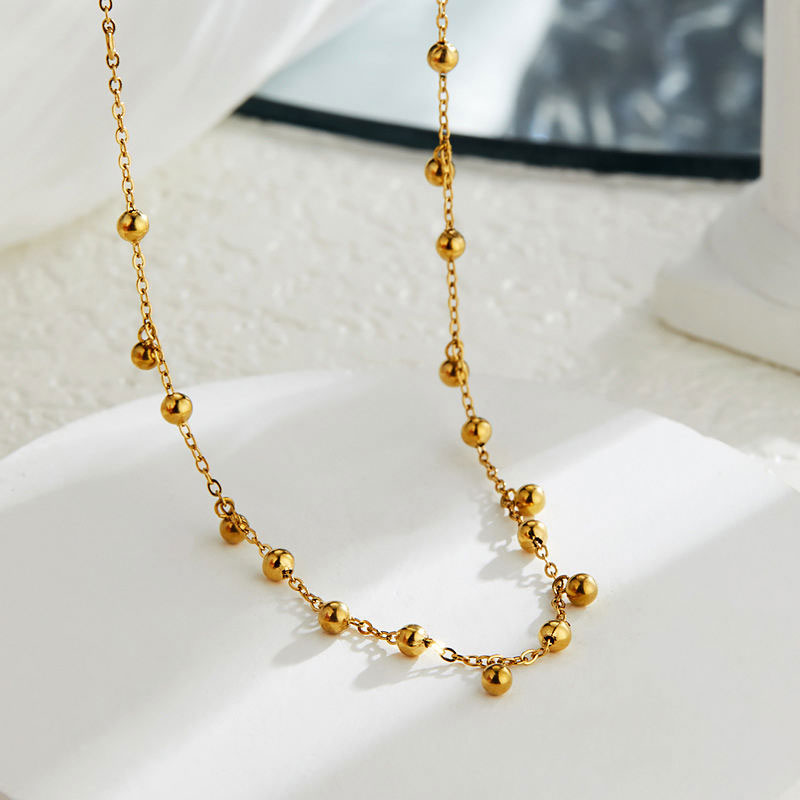 Wholesale Stainless Steel 18K Gold Plated Anti Tarnish Bead Chain Necklace for Women