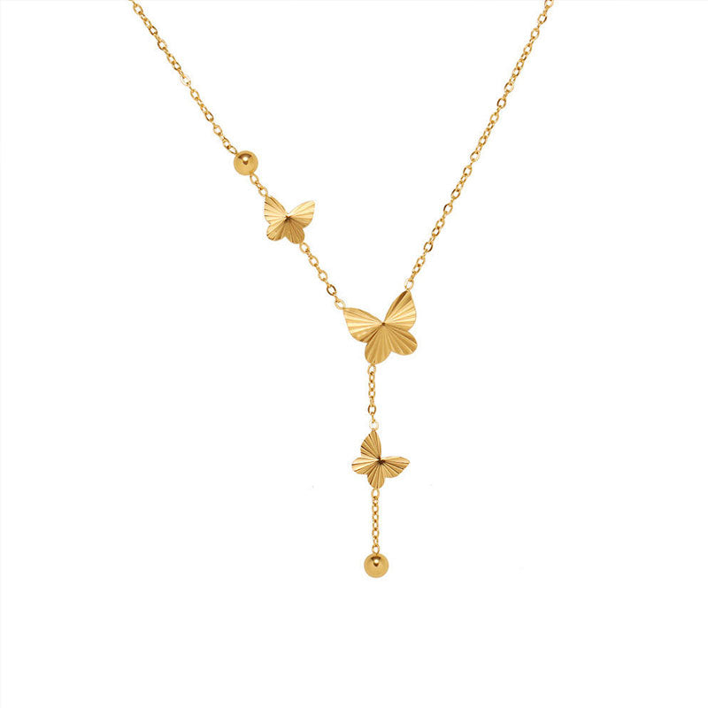 Trendy Fashion Stainless Steel Butterfly Long Pendant Necklace Butterfly Low MOQ Zircon Necklace for Women Girls Jewelry