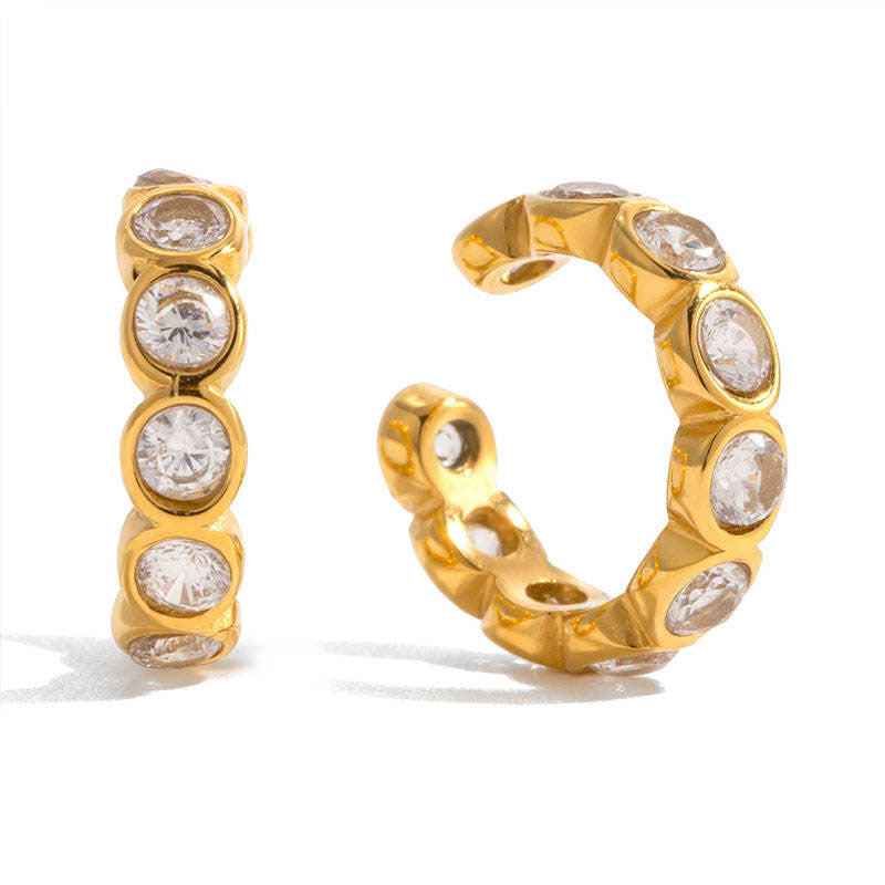 Trendy Hypoallergenic Wholesale Stainless Steel PVD Brand Zircon Stud Earrings Jewelry for Women