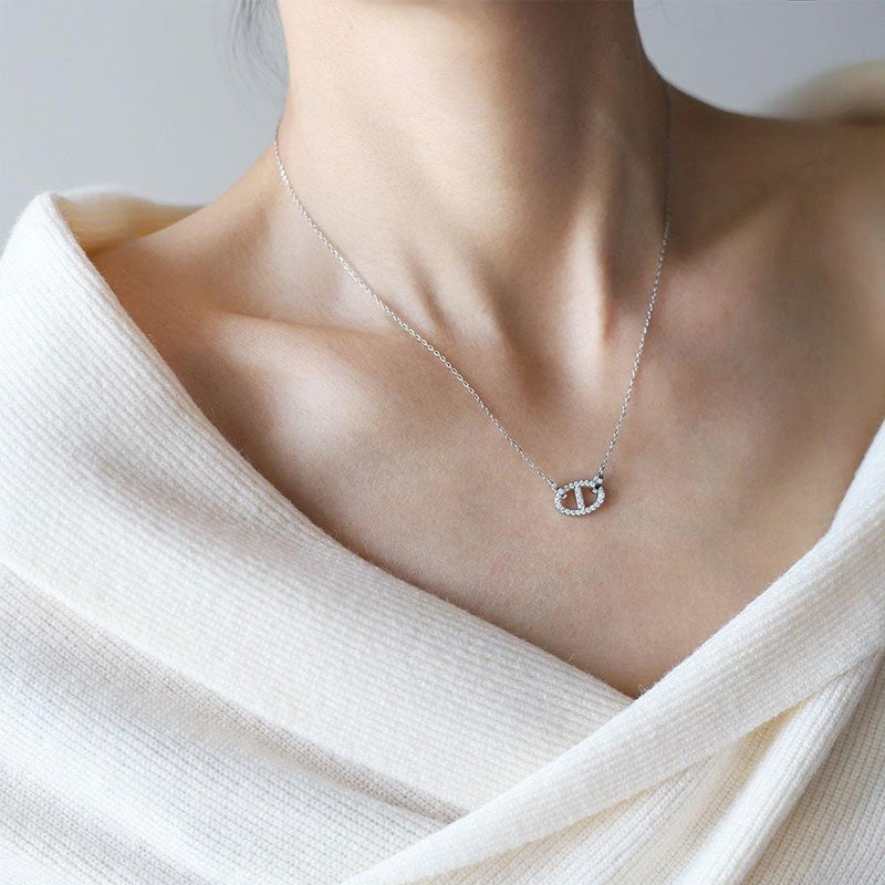 Square Pig Nose Buckle Necklace Non Fading Jewelry Necklace Titanium Steel Gold Dan Shaped Micro Inlaid Collarbone Chain