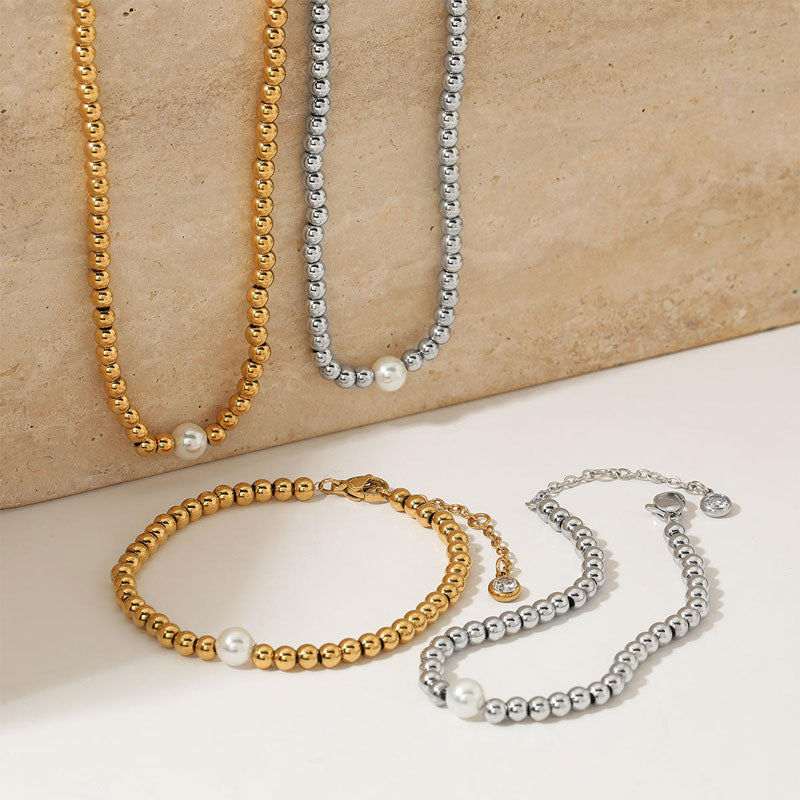 18K Gold Stainless Steel Beads Bracelet Fashion Necklace Freshwater Natural Pearl Necklace Factory Fashion Jewelry