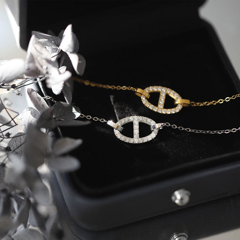 Square Pig Nose Buckle Necklace Non Fading Jewelry Necklace Titanium Steel Gold Dan Shaped Micro Inlaid Collarbone Chain
