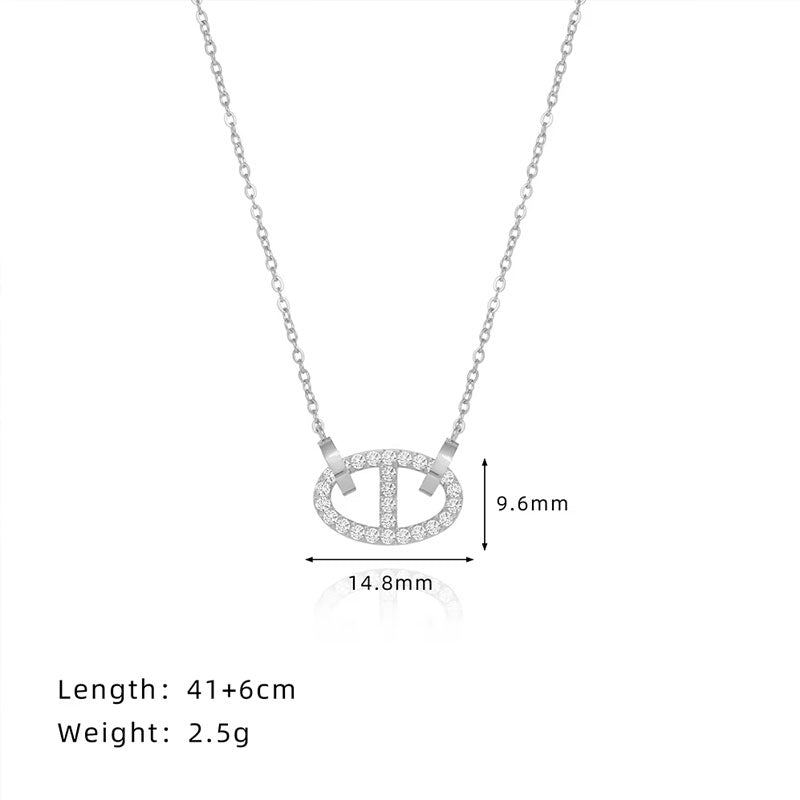 Square Pig Nose Buckle Necklace Non Fading Jewelry Necklace Titanium Steel Gold Dan Shaped Micro Inlaid Collarbone Chain