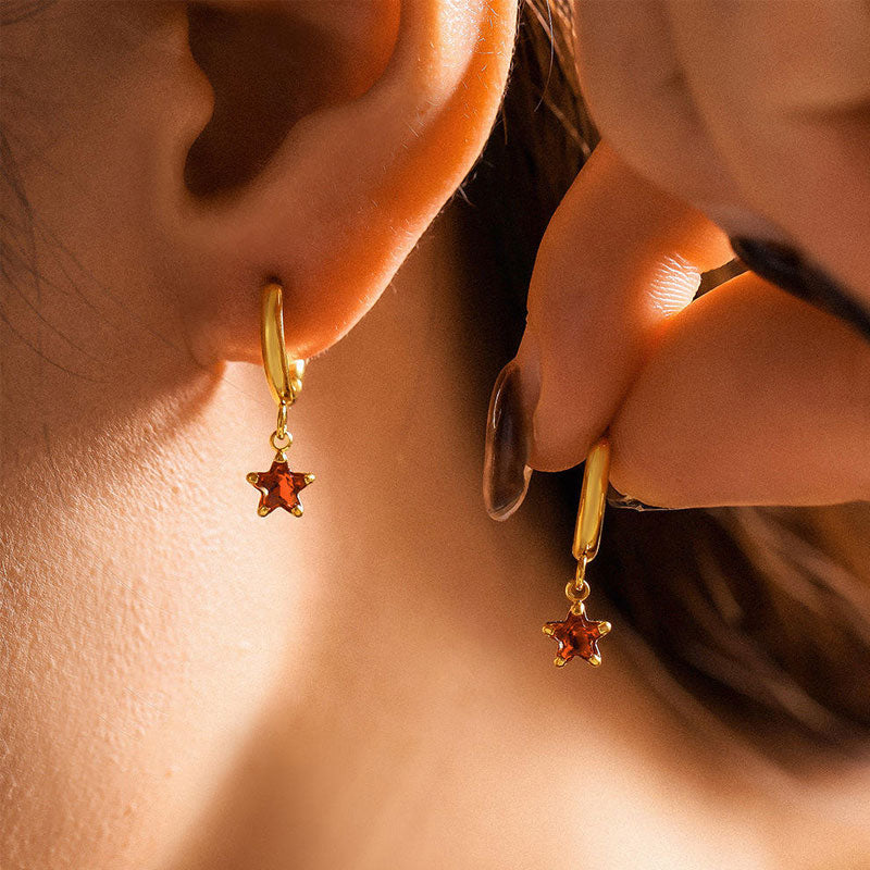18K Gold Plated Classic Five-Pointed Star Earrings Fashion Jewelry Colorful Glass Diamond Stainless Steel Piercing Earrings