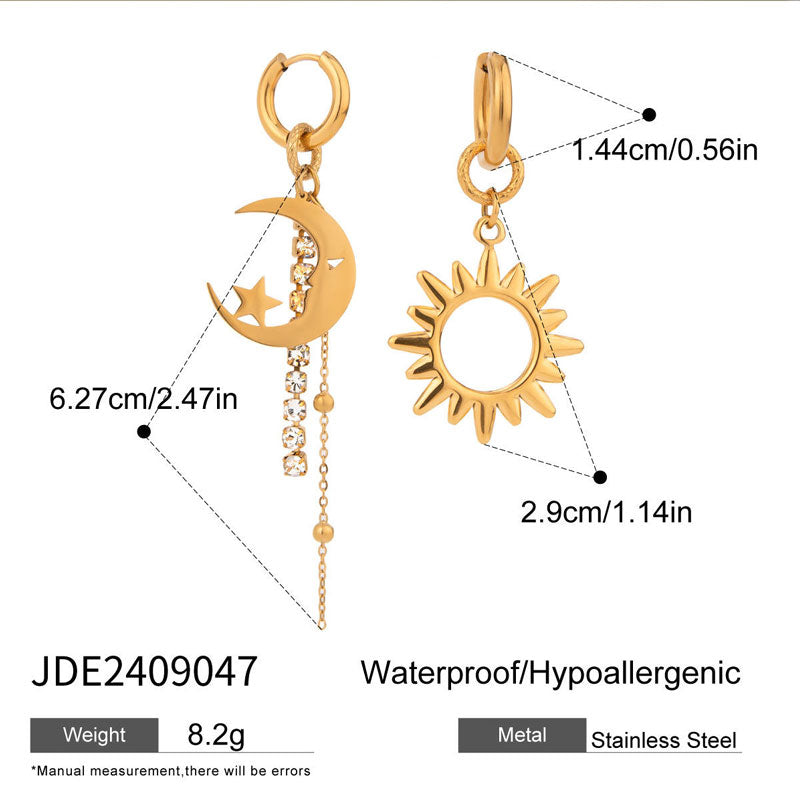 18K Fashionable Gold-plated Tassel Earrings with Geometric Shapes European and American Stainless Steel Star Moon Sun Earrings
