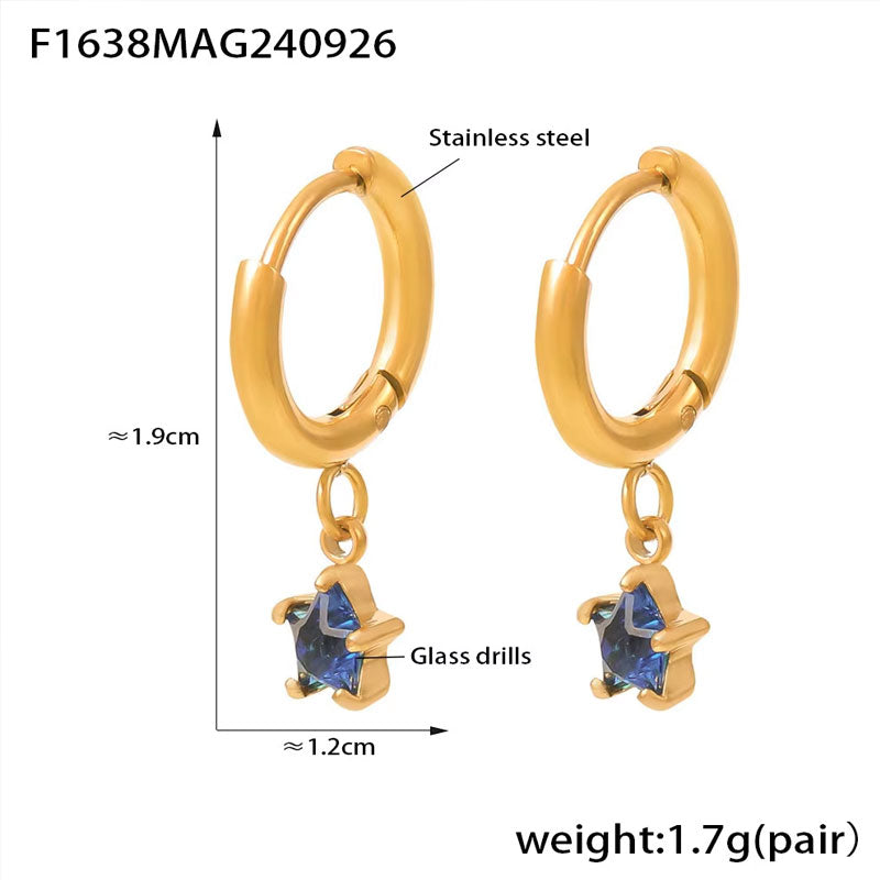 18K Gold Plated Classic Five-Pointed Star Earrings Fashion Jewelry Colorful Glass Diamond Stainless Steel Piercing Earrings