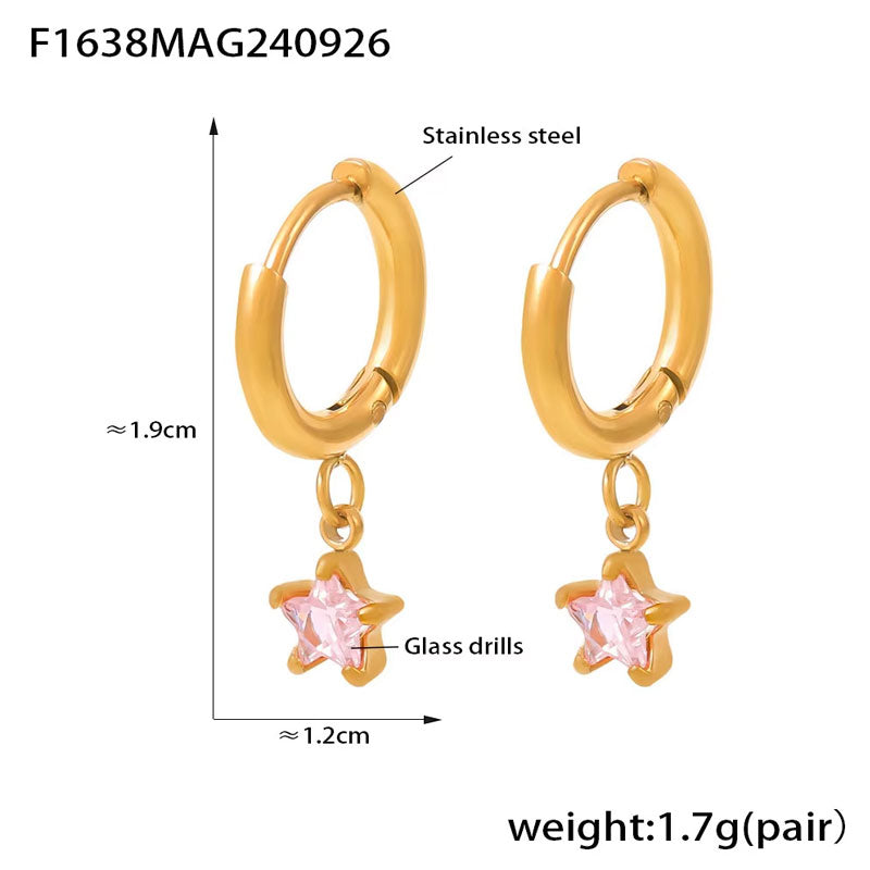 18K Gold Plated Classic Five-Pointed Star Earrings Fashion Jewelry Colorful Glass Diamond Stainless Steel Piercing Earrings