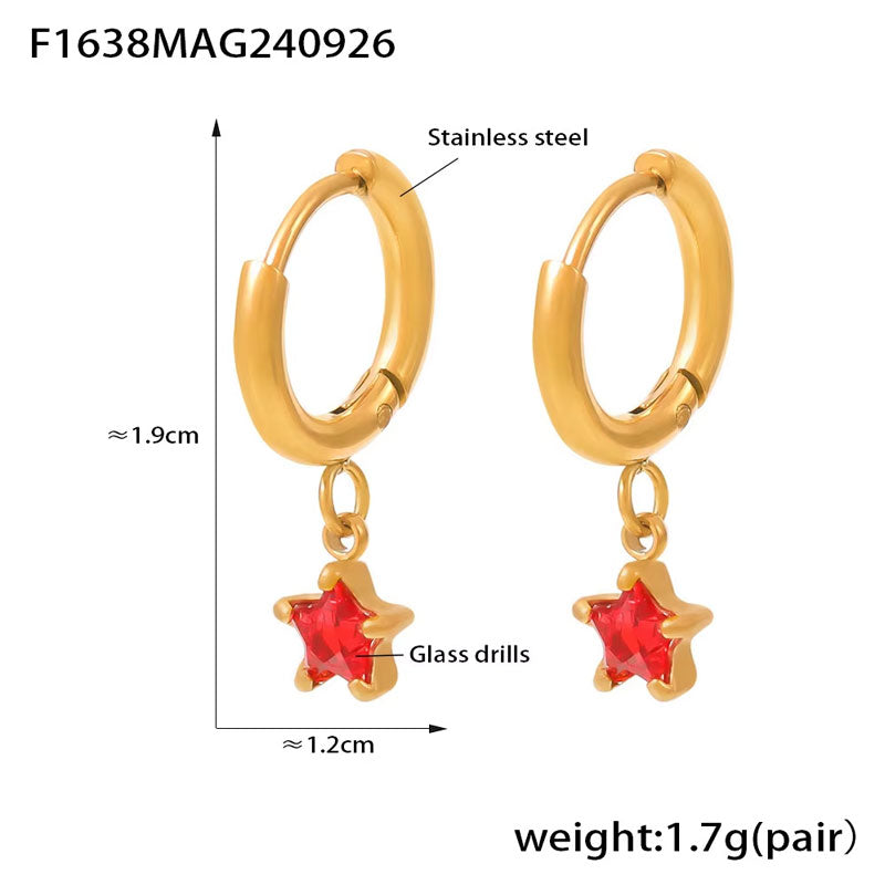 18K Gold Plated Classic Five-Pointed Star Earrings Fashion Jewelry Colorful Glass Diamond Stainless Steel Piercing Earrings