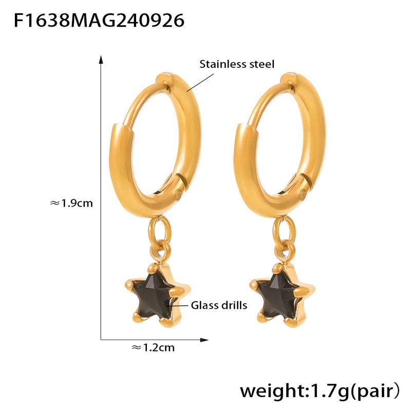 18K Gold Plated Classic Five-Pointed Star Earrings Fashion Jewelry Colorful Glass Diamond Stainless Steel Piercing Earrings