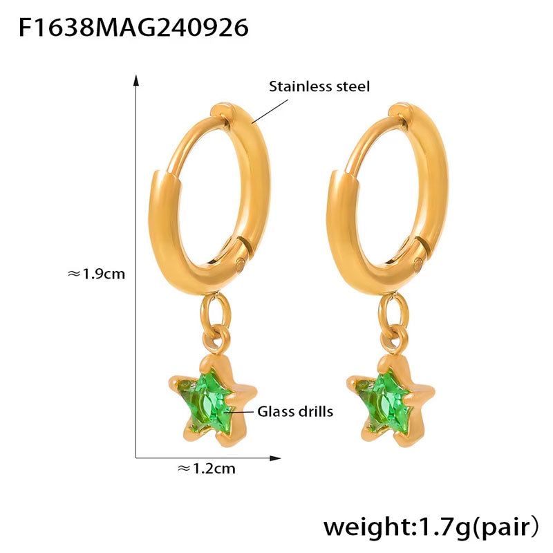 18K Gold Plated Classic Five-Pointed Star Earrings Fashion Jewelry Colorful Glass Diamond Stainless Steel Piercing Earrings