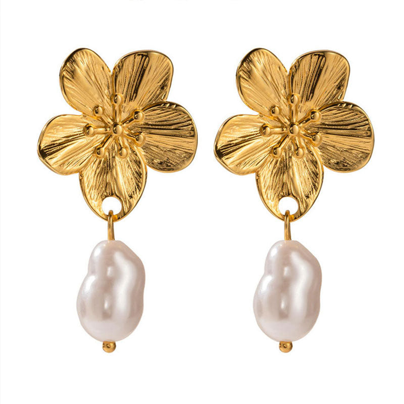 New European and American Hypoallergenic18K Gold-plated Flower Earrings with Fashionable Temperament Pearl Earrings for Women