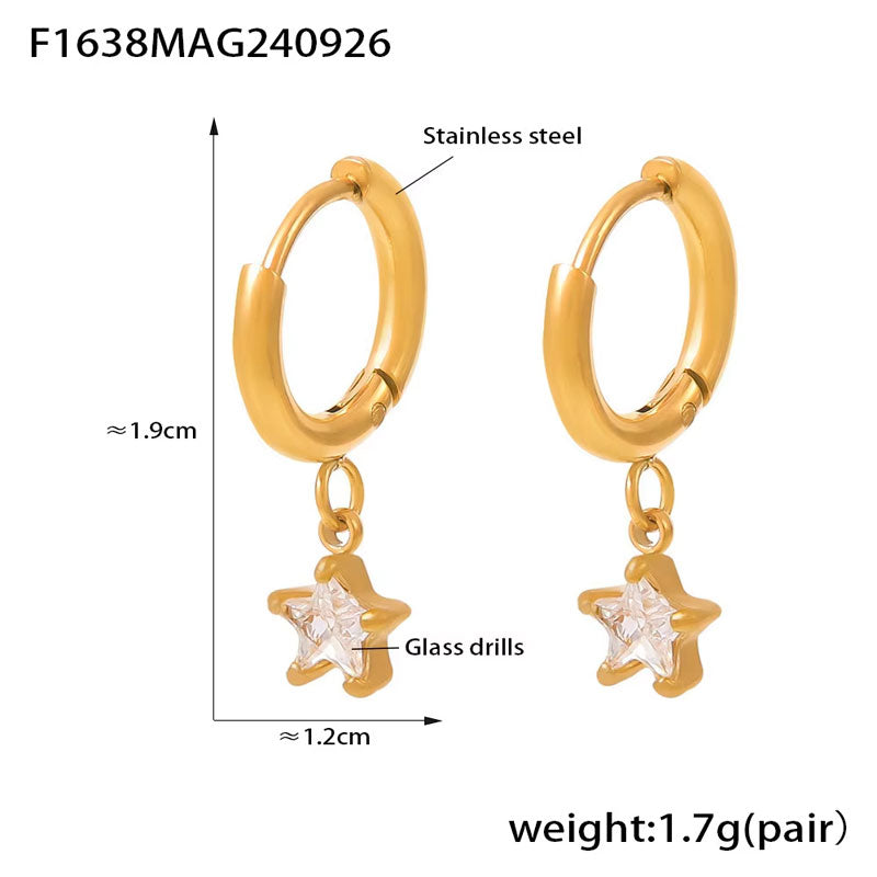 18K Gold Plated Classic Five-Pointed Star Earrings Fashion Jewelry Colorful Glass Diamond Stainless Steel Piercing Earrings