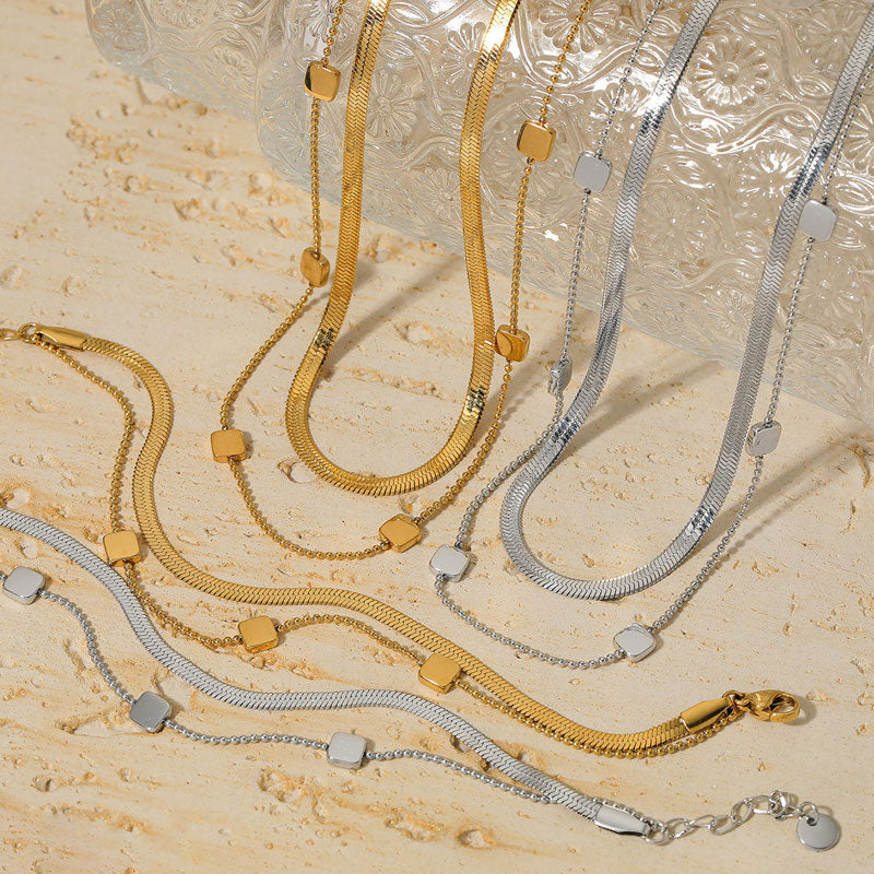 Simple Double Layer Women's INS Jewelry Choker Necklace Waterproof Stainless Steel with Gold Plating Hot Sale Anniversary Gift