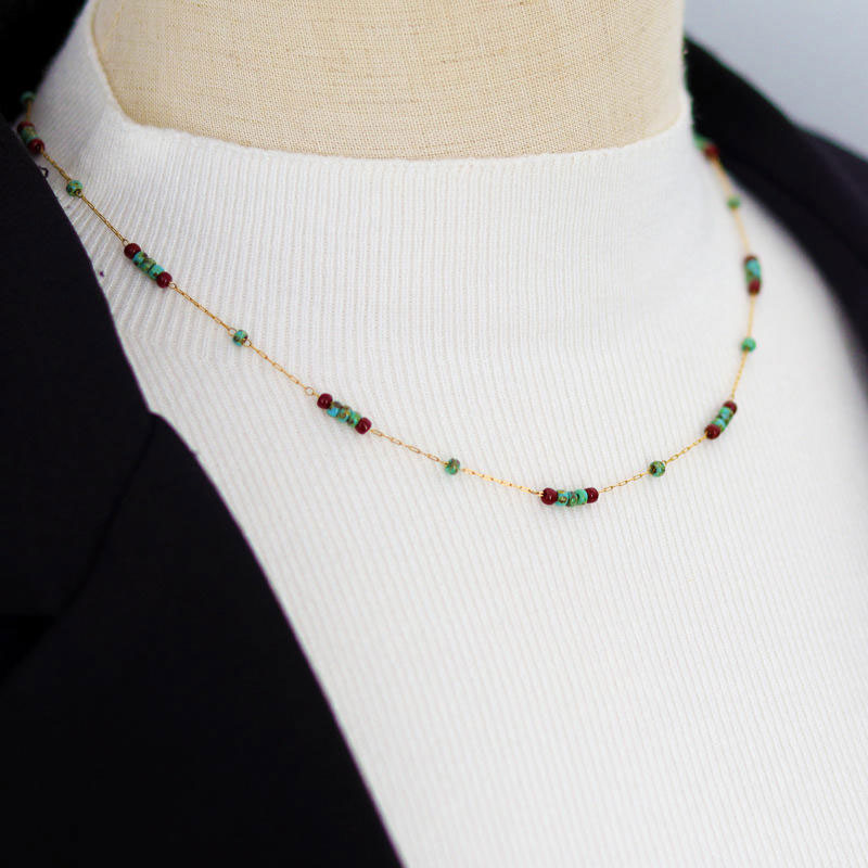 Office Casual Colorfast Sturdy Allergy-free Stainless Steel Natural Stone 14k 18k Solid Gold Chain Choker Necklace for Men Women
