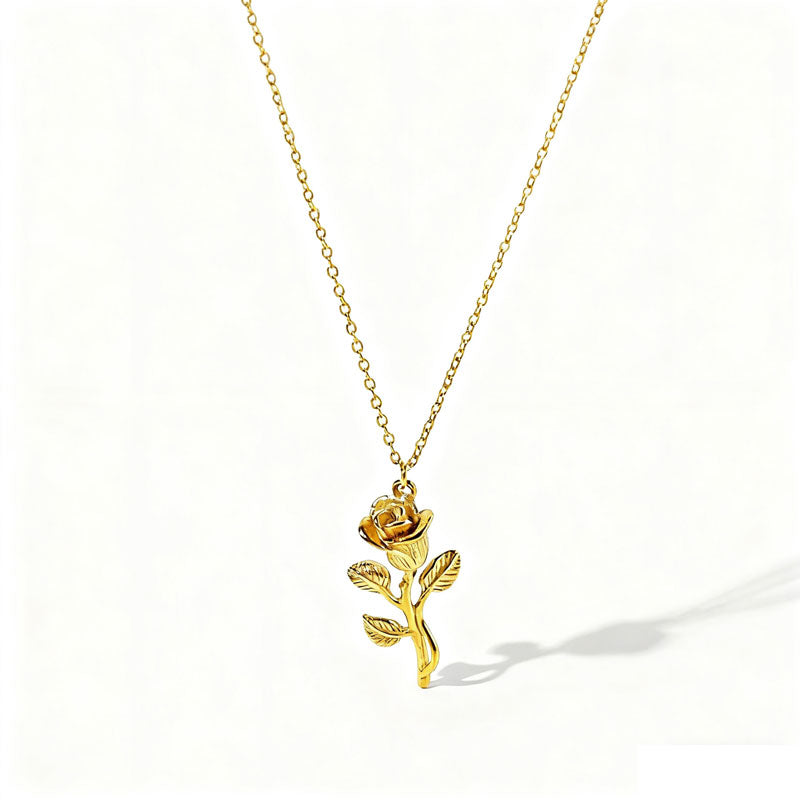 French Elegant Three-dimensional Rose Necklace Stainless Steel 18K Gold-plated Fashionable Pendant for Women's Jewelry