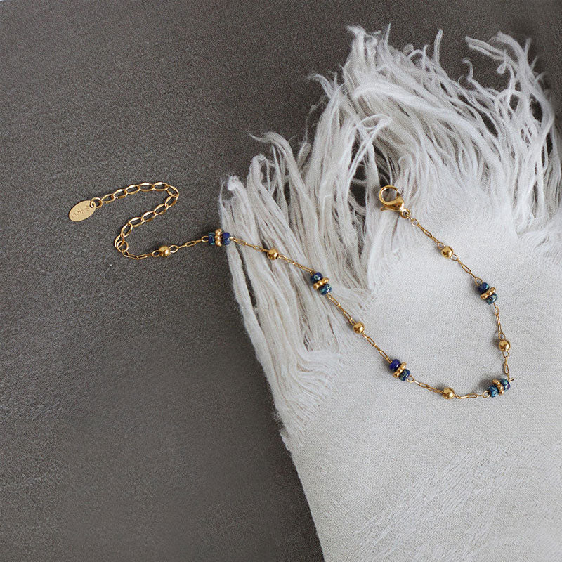 Fashion Classic Necklace 18K Gold Plated Small Round Chain Gemstone Glass Bead Necklace Women's Bracelet Fashion Set