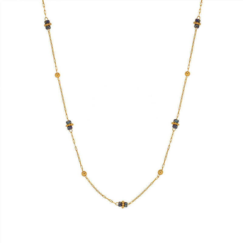 Fashion Classic Necklace 18K Gold Plated Small Round Chain Gemstone Glass Bead Necklace Women's Bracelet Fashion Set
