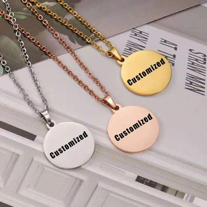 Custom 18K Gold Fashionable European and American Style Necklace Pendant Mirror Stainless Steel Geometric Blank Pendant Necklace