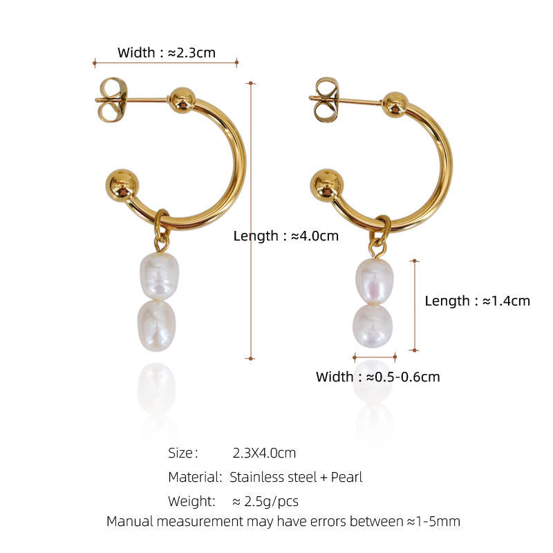 Wholesale High Quality Stainless Steel Fresh Water Pearl Pendant Earrings Trendy Gold Plated