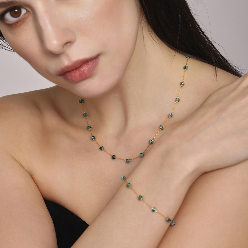 Trendy Anti Tarnish Gold Necklace 18K Real Stainless Steel Natural Stone Necklace Set for Women Girls