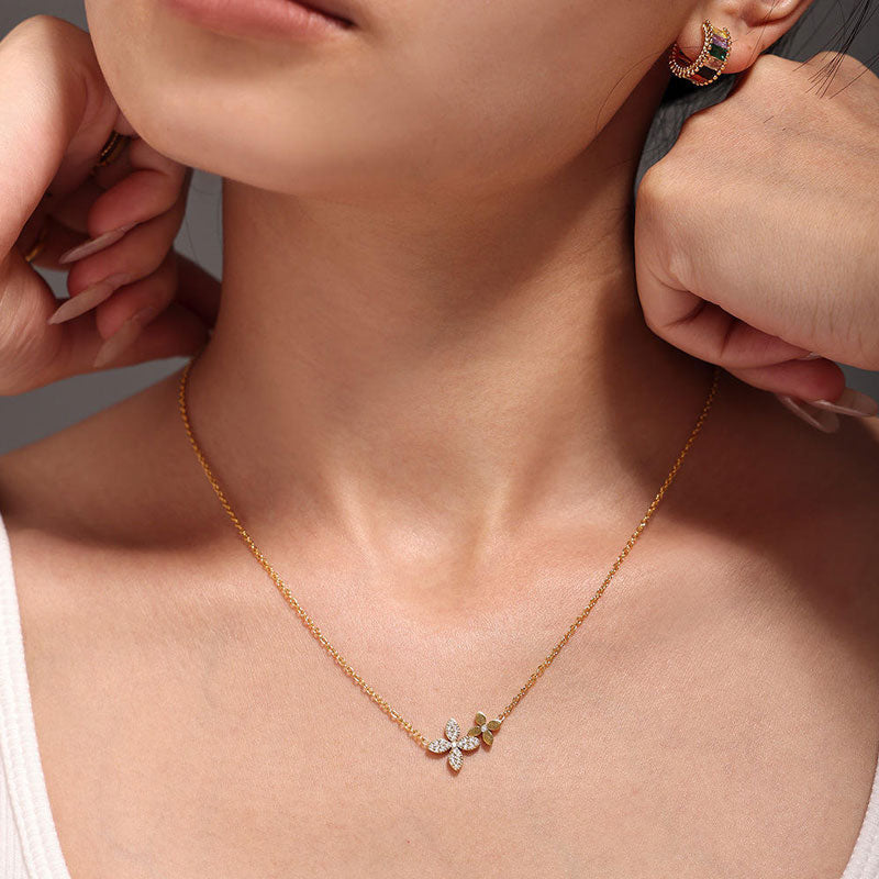 Custom Lucky Flower PVD Gold 316l Stainless Steel Chain Tarnish Free Zirconia Jewelry Pendant Bracelet Necklace Sets for Women
