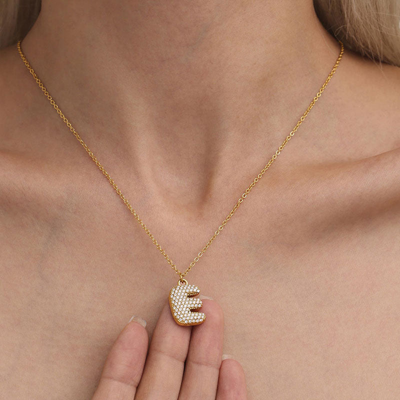 26 Letter Exaggerated Zircon Pendant Necklace Luxury PVD 18K Gold Plated 316L Stainless Steel Bubble Letter Charms Necklaces