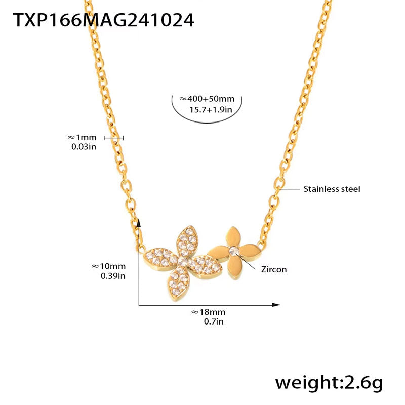 Custom Lucky Flower PVD Gold 316l Stainless Steel Chain Tarnish Free Zirconia Jewelry Pendant Bracelet Necklace Sets for Women