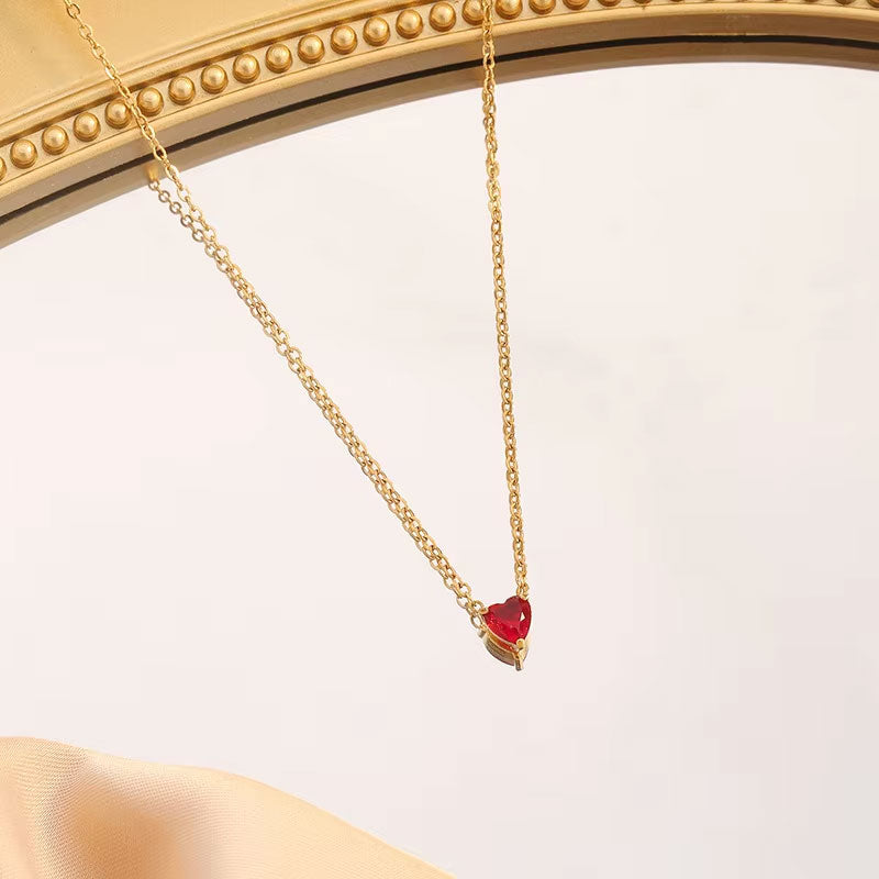 China Manufacturer's Custom Stainless Steel Heart Birthstone Necklace Non-Tarnish PVD Gold Plated Trendy Beads Chains