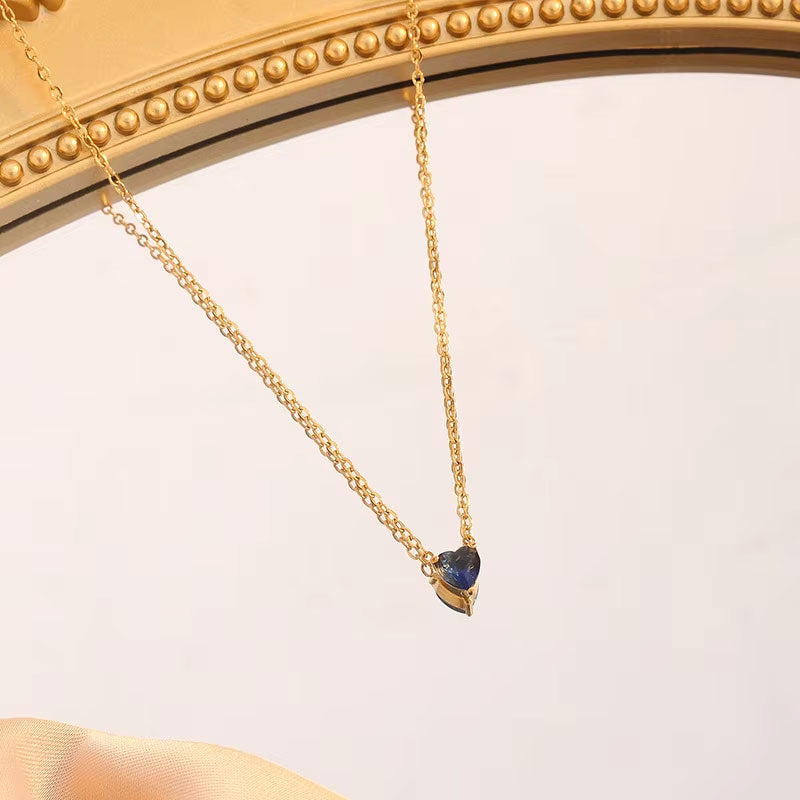 China Manufacturer's Custom Stainless Steel Heart Birthstone Necklace Non-Tarnish PVD Gold Plated Trendy Beads Chains