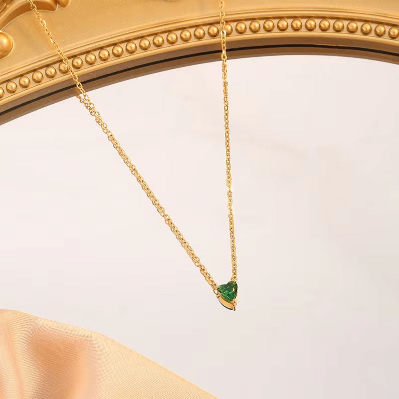 China Manufacturer's Custom Stainless Steel Heart Birthstone Necklace Non-Tarnish PVD Gold Plated Trendy Beads Chains
