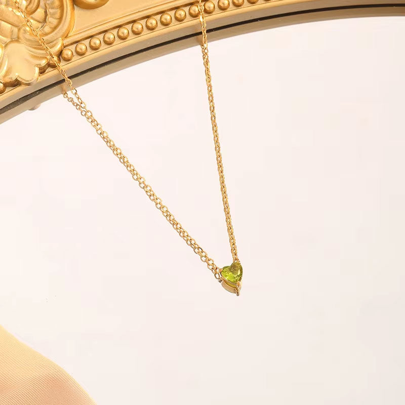 China Manufacturer's Custom Stainless Steel Heart Birthstone Necklace Non-Tarnish PVD Gold Plated Trendy Beads Chains